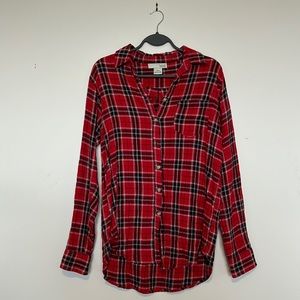 Red and Black Plaid Button-Up